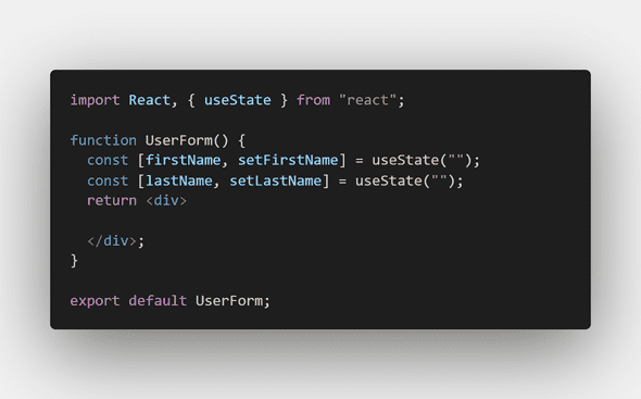import useState and create two variables